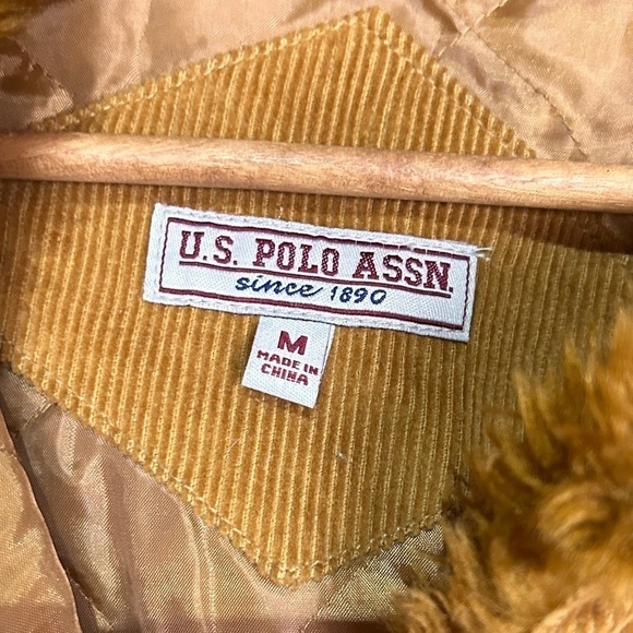 Y2k us polo assn. camel tan corduroy shearling zip up jacket medium nwt - Picture 9 of 9